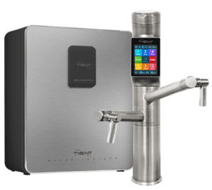 Tyent Water Ionizer UCE 13 delivers filtered, ionized water via sleek, modern stainless steel design with digital controls.