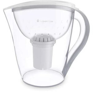 Water filter pitcher PH Restore featuring transparent design with ergonomic handle and replaceable filter.