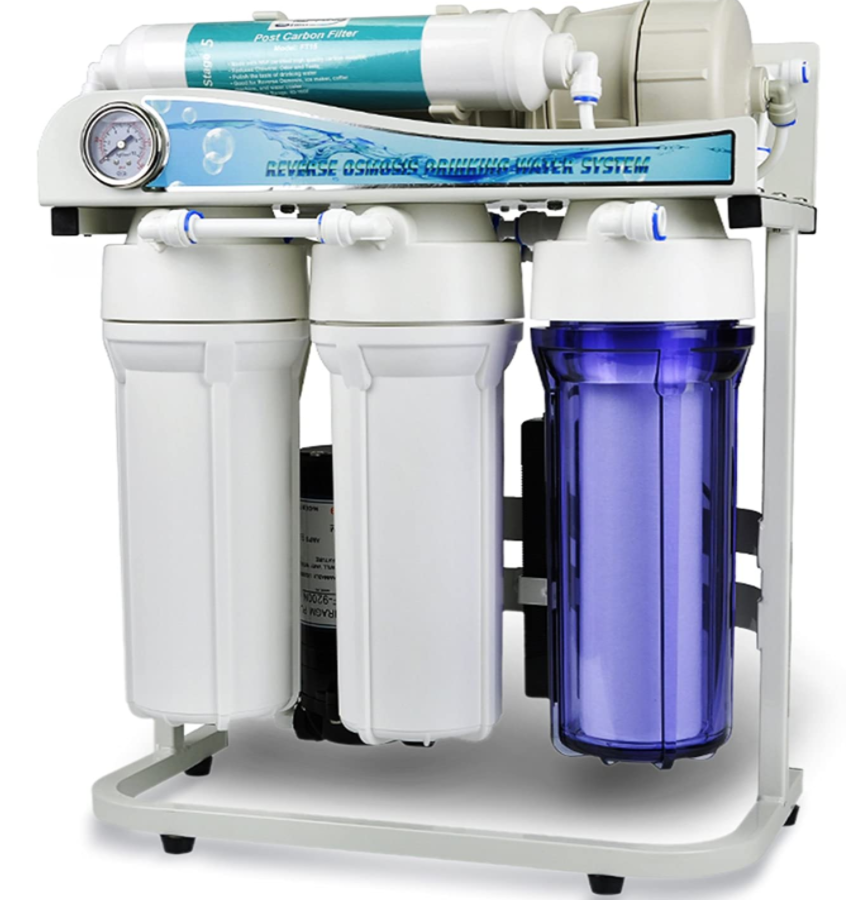 Whole House Reverse Osmosis Systems Ispring RCS5T home filtration unit with three-stage filter design.