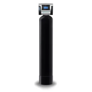 Whole house water filter Softpro Iron Filter modern design featuring sleek black exterior and digital controls.
